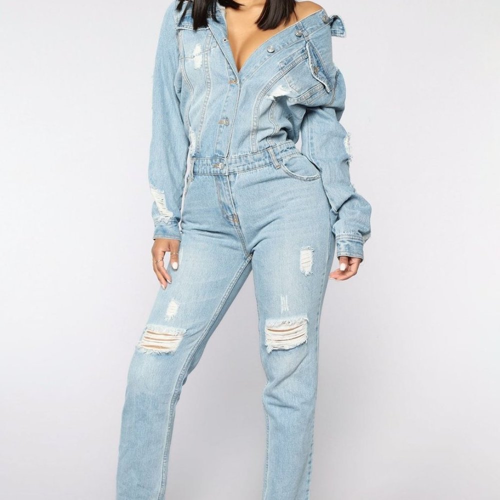 Distressed Denim Jumpsuit